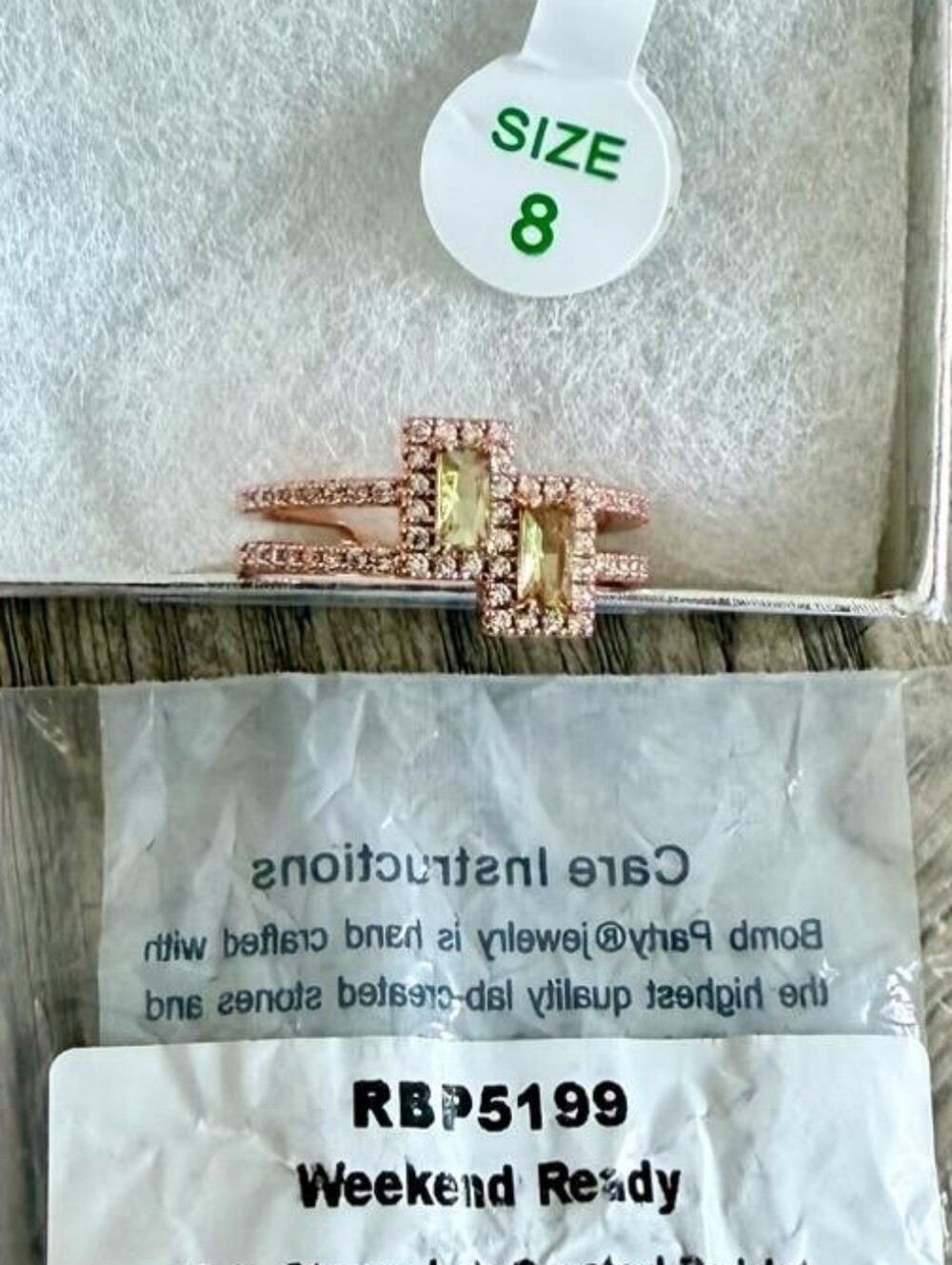Bomb Party "Weekend Ready" Ring Size 8 Peridot Rose Gold RBP 5199 NWT